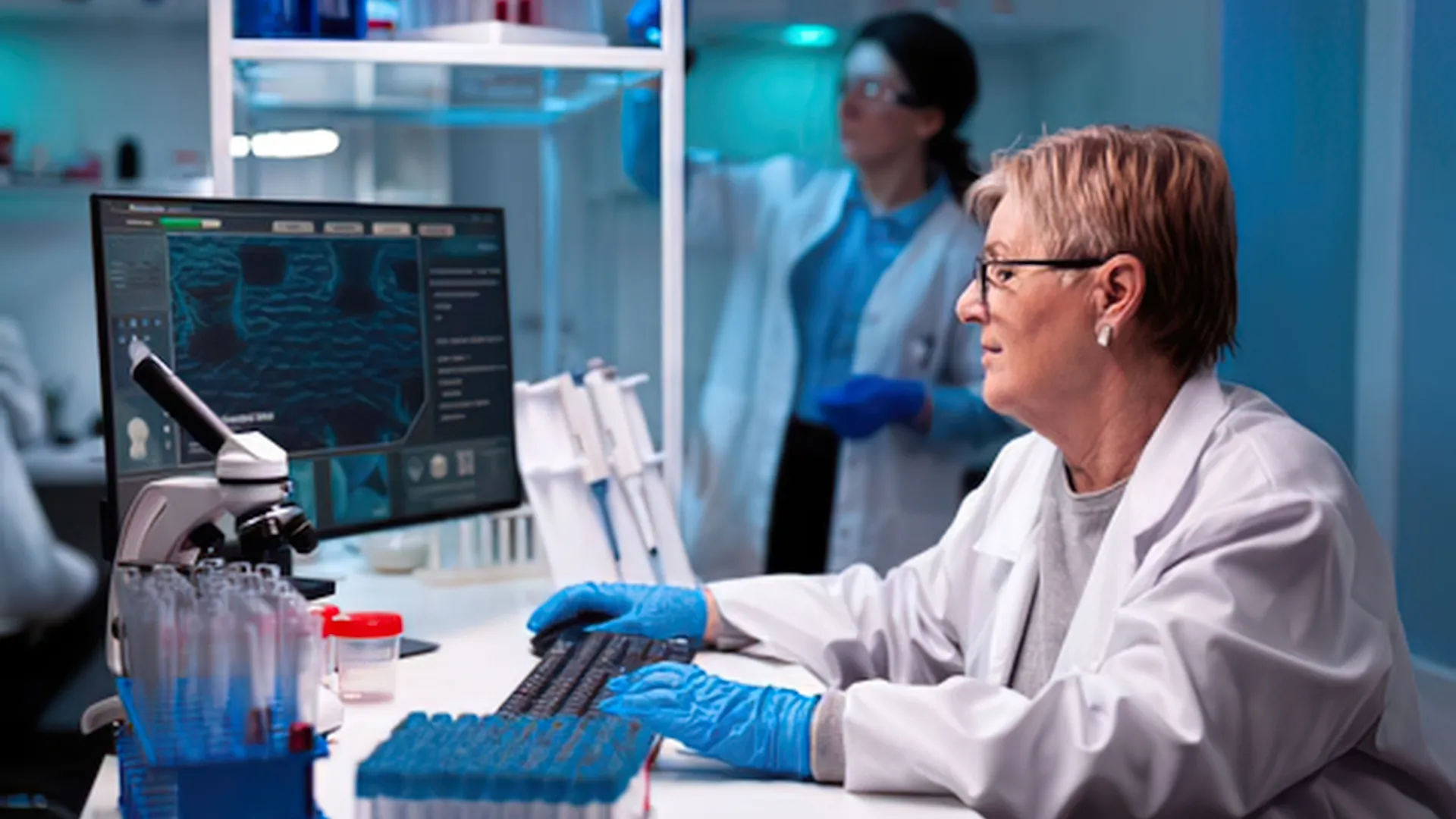 Scientist examining a sample in the lab